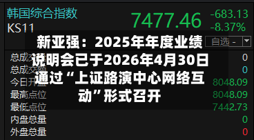 新亚强：2025年年度业绩说明会已于2026年4月30日通过“上证路演中心网络互动”形式召开