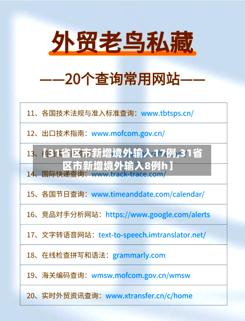 【31省区市新增境外输入17例,31省区市新增境外输入8例h】